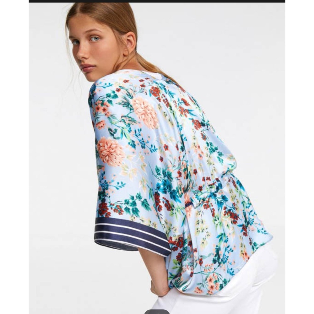 Sfera Femme Casual Kimono Womens Blue Floral Boho Cottagecore Beach Vacation OS